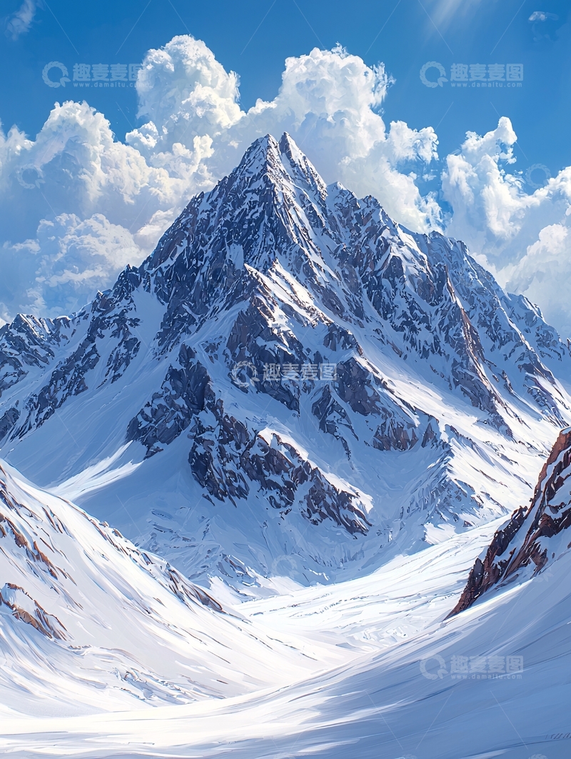 高清大图下载【趣麦麦图】雪山峰顶云海蓝天