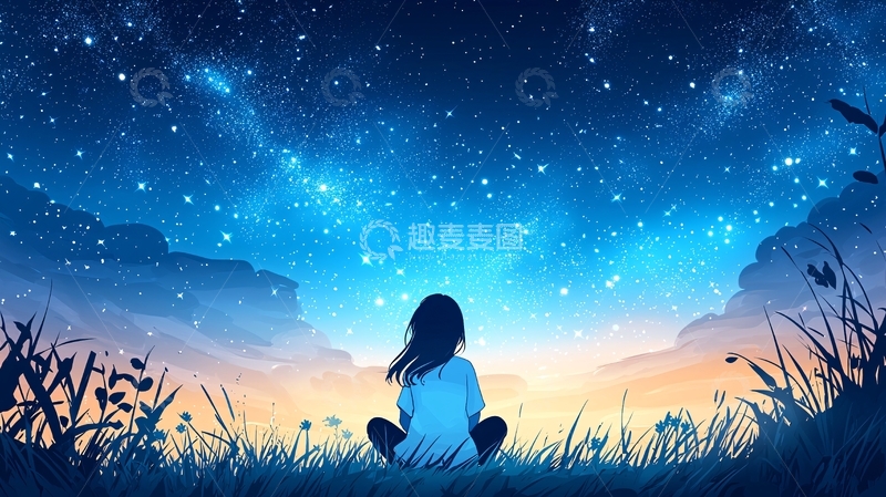 高清大图下载【趣麦麦图】女孩仰望星空