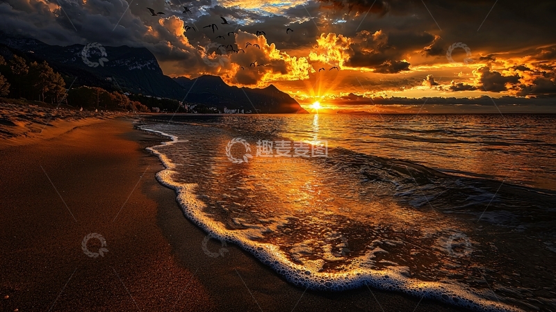 高清大图下载【趣麦麦图】日落海滩风景