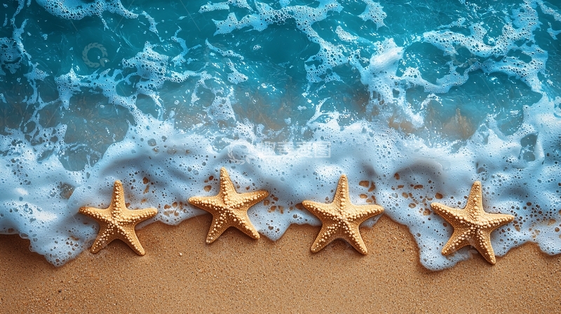 高清大图下载【趣麦麦图】海滩上的海星排列