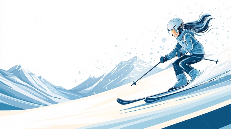 高清大图下载【趣麦麦图】滑雪女子在雪山飞驰