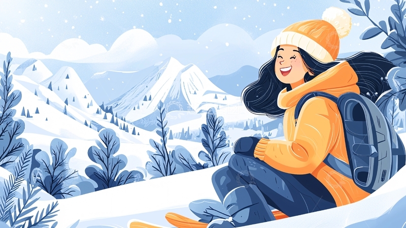 高清大图下载【趣麦麦图】冬日女孩户外雪山背景