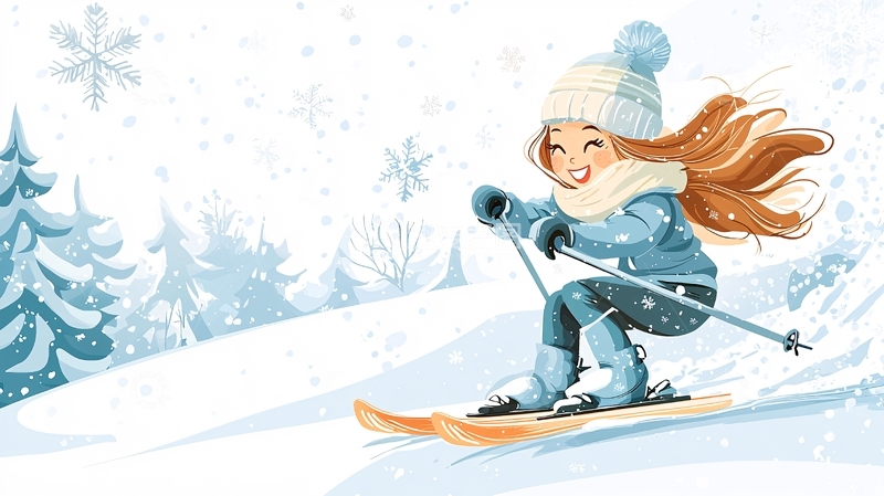 高清大图下载【趣麦麦图】雪地滑雪的快乐女孩