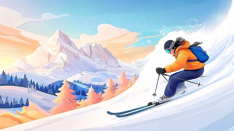 高清大图下载【趣麦麦图】冬季滑雪运动插画