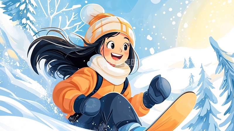 高清大图下载【趣麦麦图】滑雪少女的冬日冒险