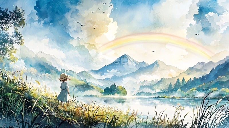 高清大图下载【趣麦麦图】女孩站在湖边看风景