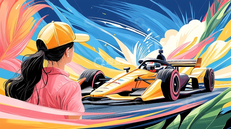 高清大图下载【趣麦麦图】女孩看赛车高清图片