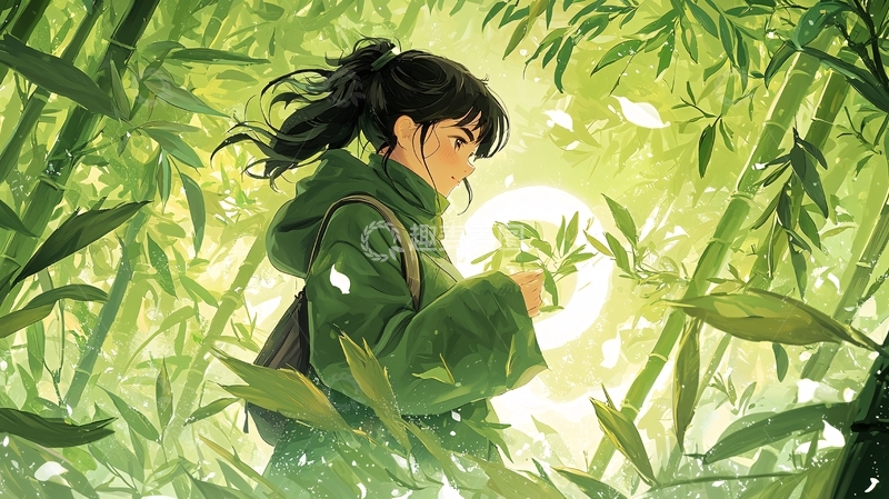 高清大图下载【趣麦麦图】女孩竹林中高清图片