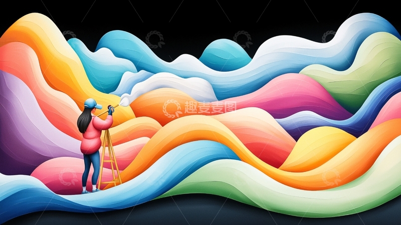 高清大图下载【趣麦麦图】彩色波浪中行走的人