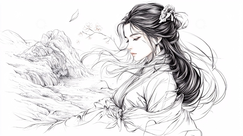 高清大图下载【趣麦麦图】素描古风女子侧脸唯美