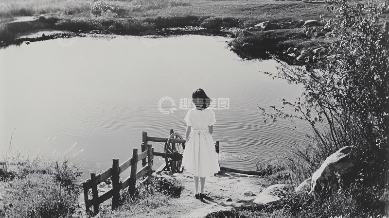 高清大图下载【趣麦麦图】湖边白裙女孩背影