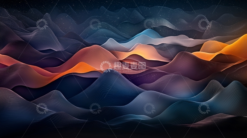 高清大图下载【趣麦麦图】夜空下的波浪山脉