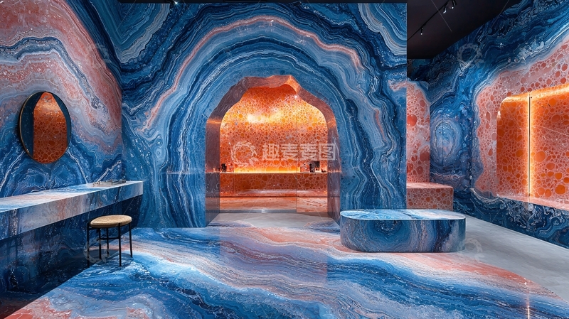 高清大图下载【趣麦麦图】梦幻蓝橙大理石艺术空间