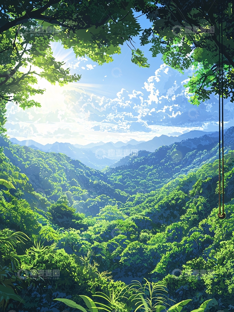 高清大图下载【趣麦麦图】阳光森林山谷自然风景