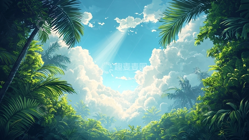 高清大图下载【趣麦麦图】热带雨林阳光透过树叶