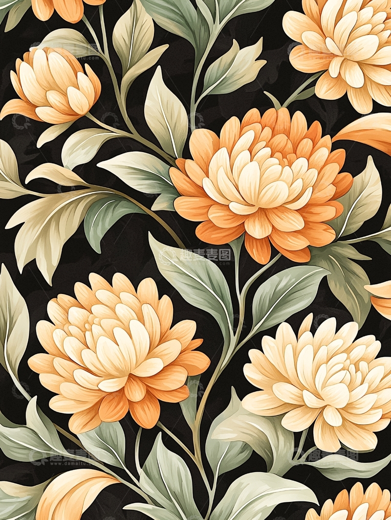 高清大图下载【趣麦麦图】橙色花卉图案背景素材