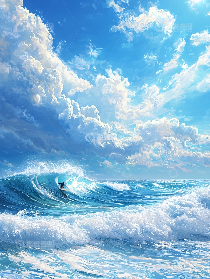 高清大图下载【趣麦麦图】冲浪者与海浪的壮丽画卷