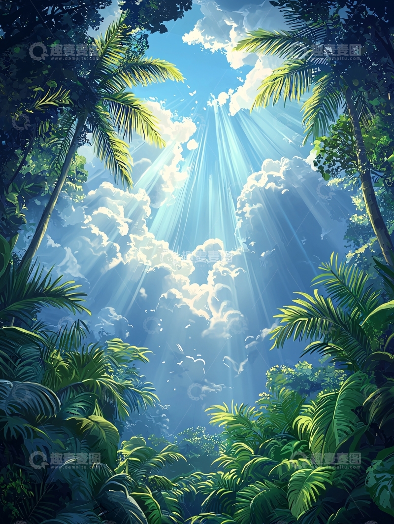 高清大图下载【趣麦麦图】热带雨林阳光穿透树叶