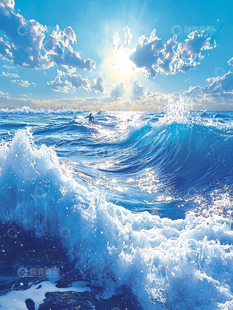 高清大图下载【趣麦麦图】海浪冲浪阳光明媚