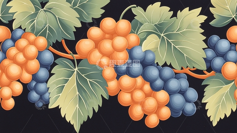 葡萄与叶子插画背景图