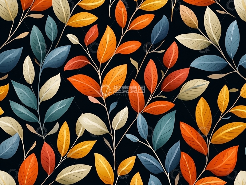 高清大图下载【趣麦麦图】秋叶多彩背景图案