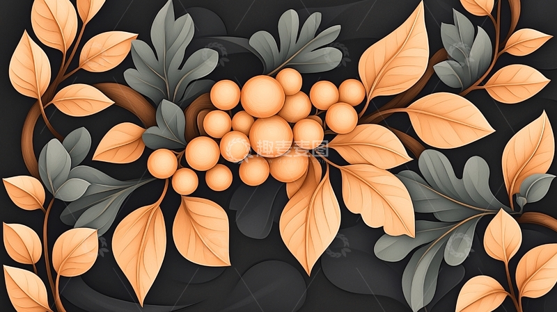 高清大图下载【趣麦麦图】秋日果实与叶子插画素材