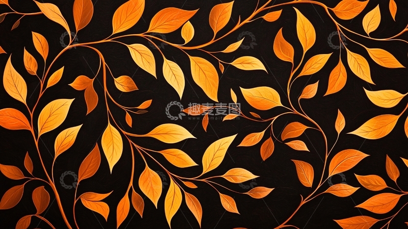 高清大图下载【趣麦麦图】秋叶树枝背景图案
