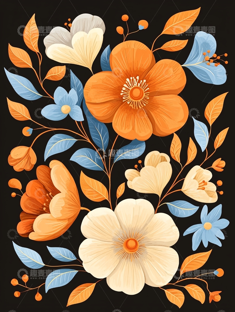 高清大图下载【趣麦麦图】秋日花卉插画素材