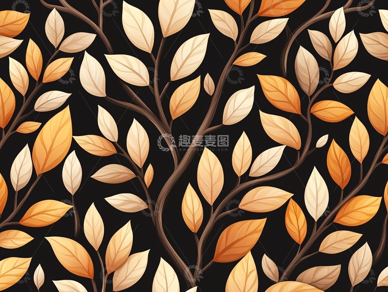 高清大图下载【趣麦麦图】秋日树枝与叶子图案背景
