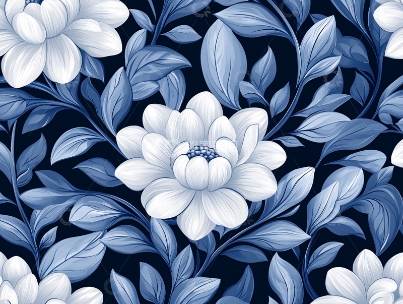 高清大图下载【趣麦麦图】蓝色花卉图案背景素材