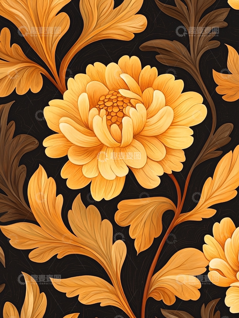 高清大图下载【趣麦麦图】橙色花卉图案背景素材