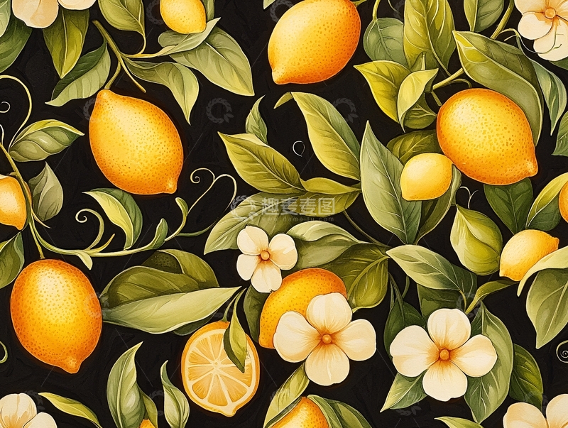 高清大图下载【趣麦麦图】柠檬花卉图案背景素材