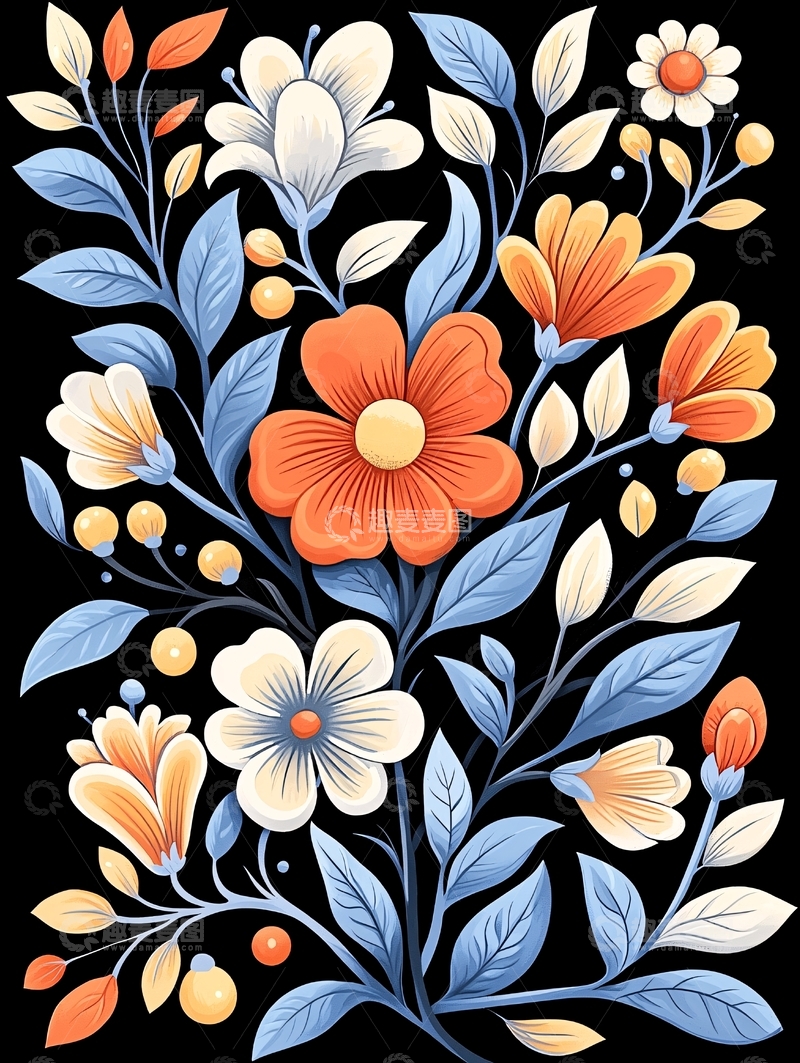 高清大图下载【趣麦麦图】秋日花卉插画素材