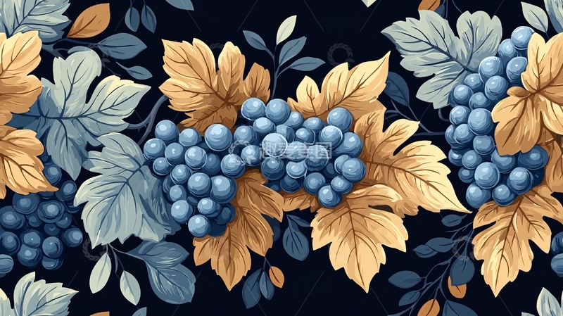 高清大图下载【趣麦麦图】葡萄与叶子图案背景