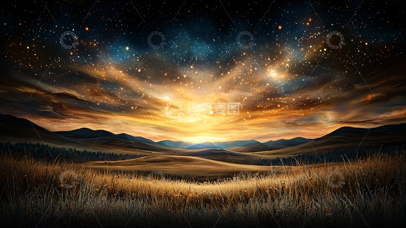 高清大图下载【趣麦麦图】夜空下的草原风景