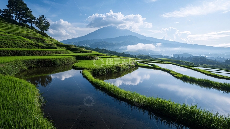 高清大图下载【趣麦麦图】梯田风光与远处山峦