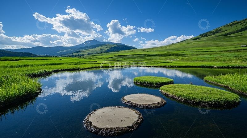 高清大图下载【趣麦麦图】青草地上的小池塘