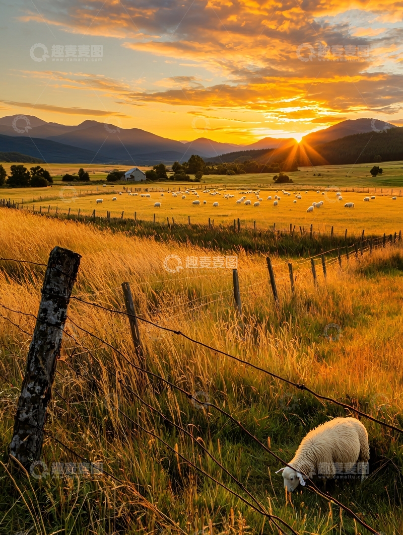 高清大图下载【趣麦麦图】夕阳下的田园风光