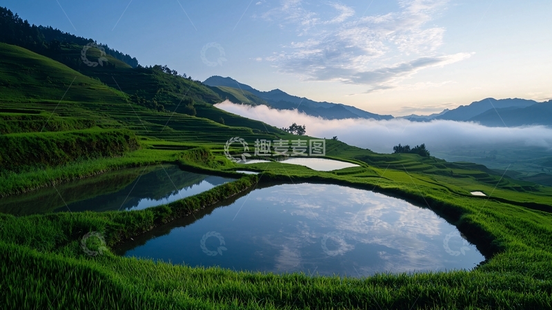 高清大图下载【趣麦麦图】梯田晨雾风景
