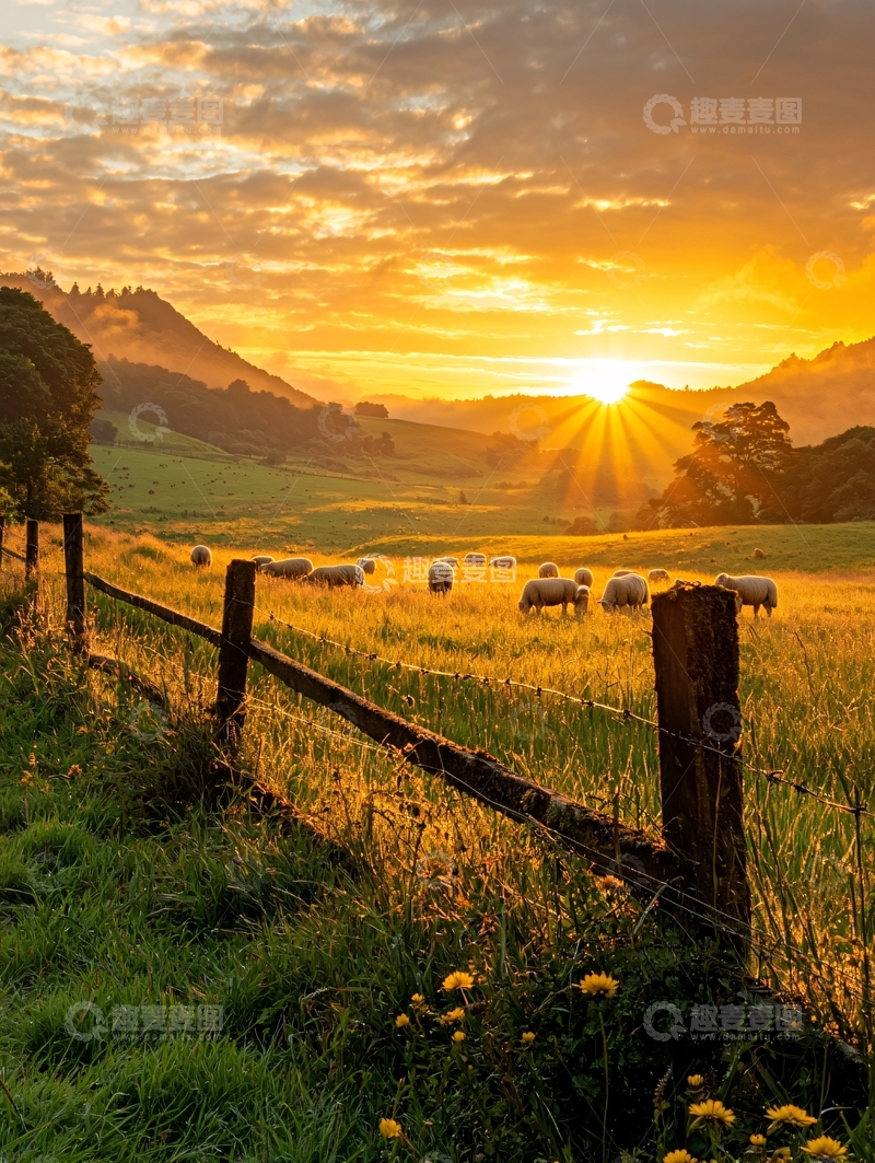 高清大图下载【趣麦麦图】夕阳下的田园风光