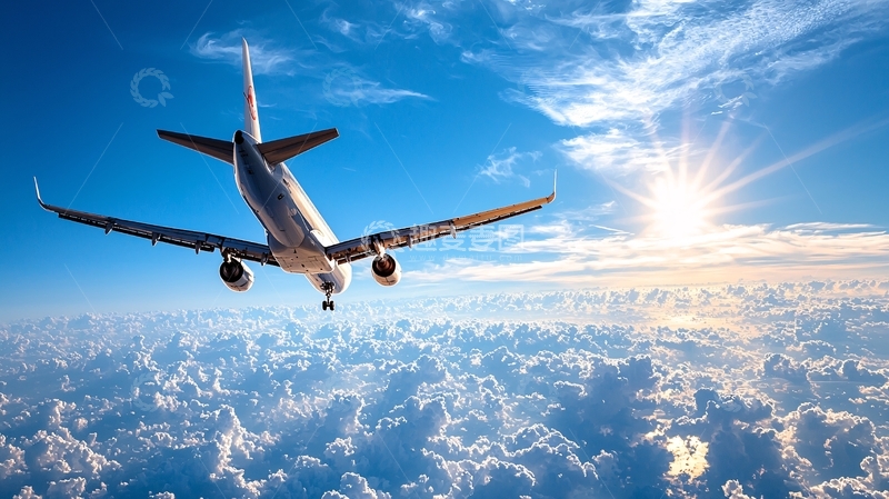 高清大图下载【趣麦麦图】蓝天白云下的飞机飞行场景