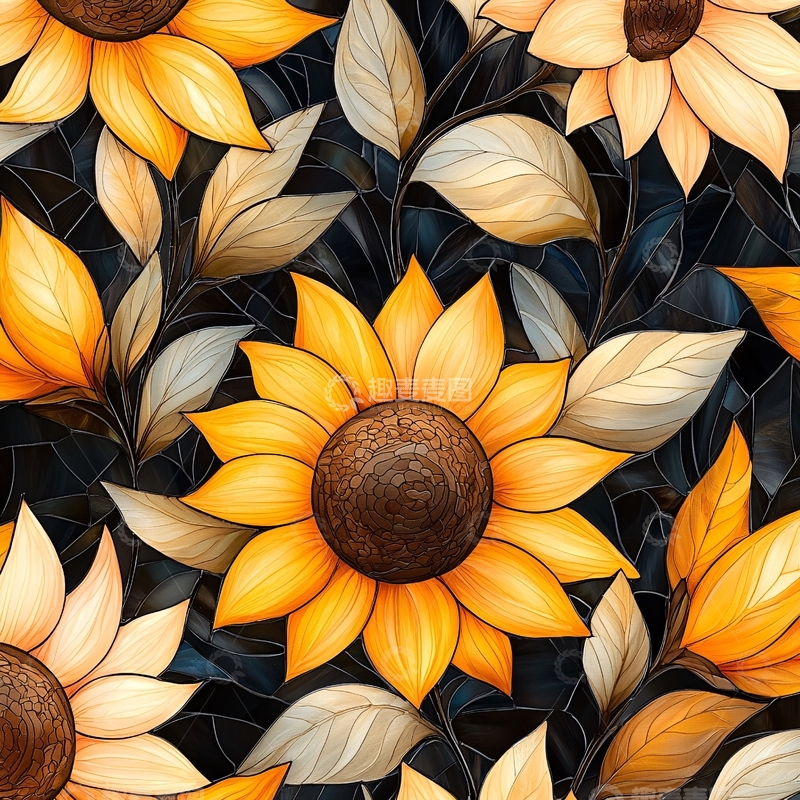 高清大图下载【趣麦麦图】向日葵与叶子的拼贴画