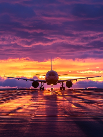 夕阳下的飞机跑道