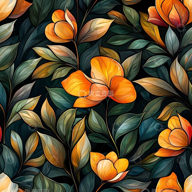 高清大图下载【趣麦麦图】秋日橙花与绿叶背景