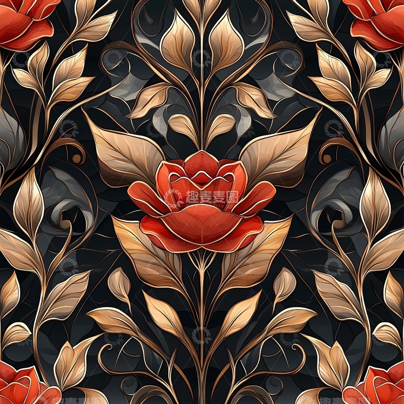 高清大图下载【趣麦麦图】红色玫瑰花卉图案背景