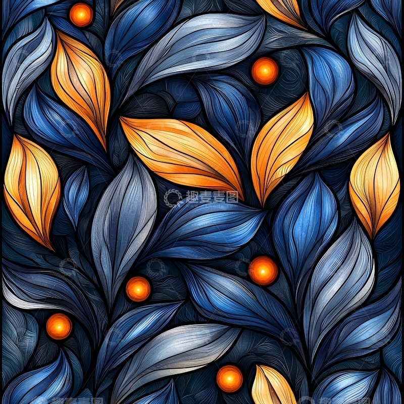 高清大图下载【趣麦麦图】蓝色渐变花卉抽象图案背景