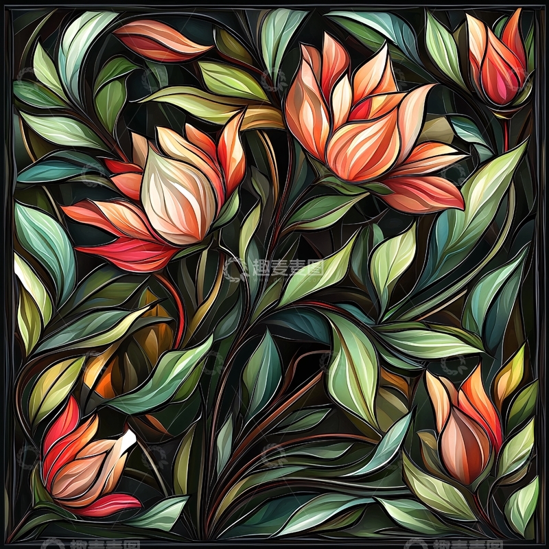 高清大图下载【趣麦麦图】热带花卉拼贴画背景素材