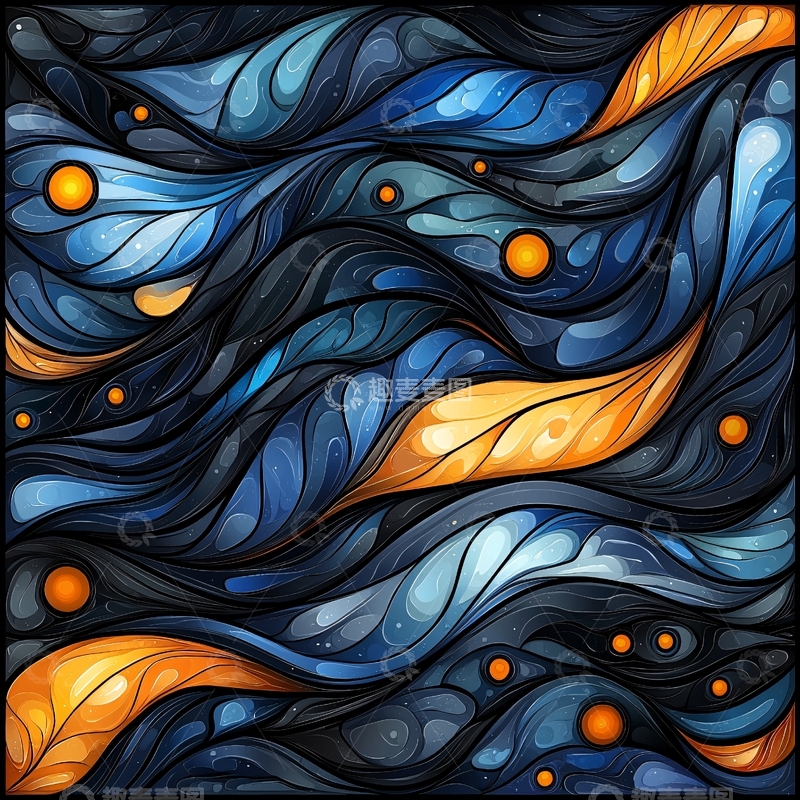 高清大图下载【趣麦麦图】抽象流动线条与橙色光点背景