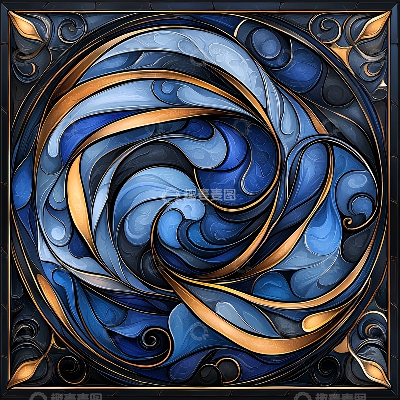 高清大图下载【趣麦麦图】蓝色漩涡抽象艺术图案