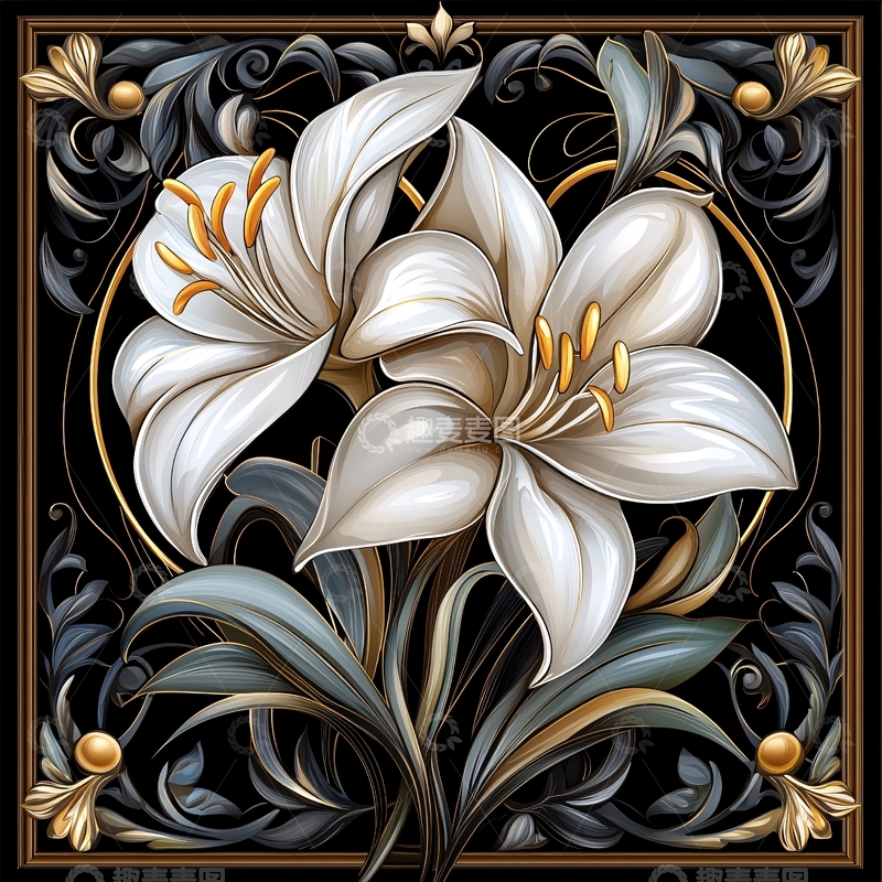 高清大图下载【趣麦麦图】白色百合花艺术插画